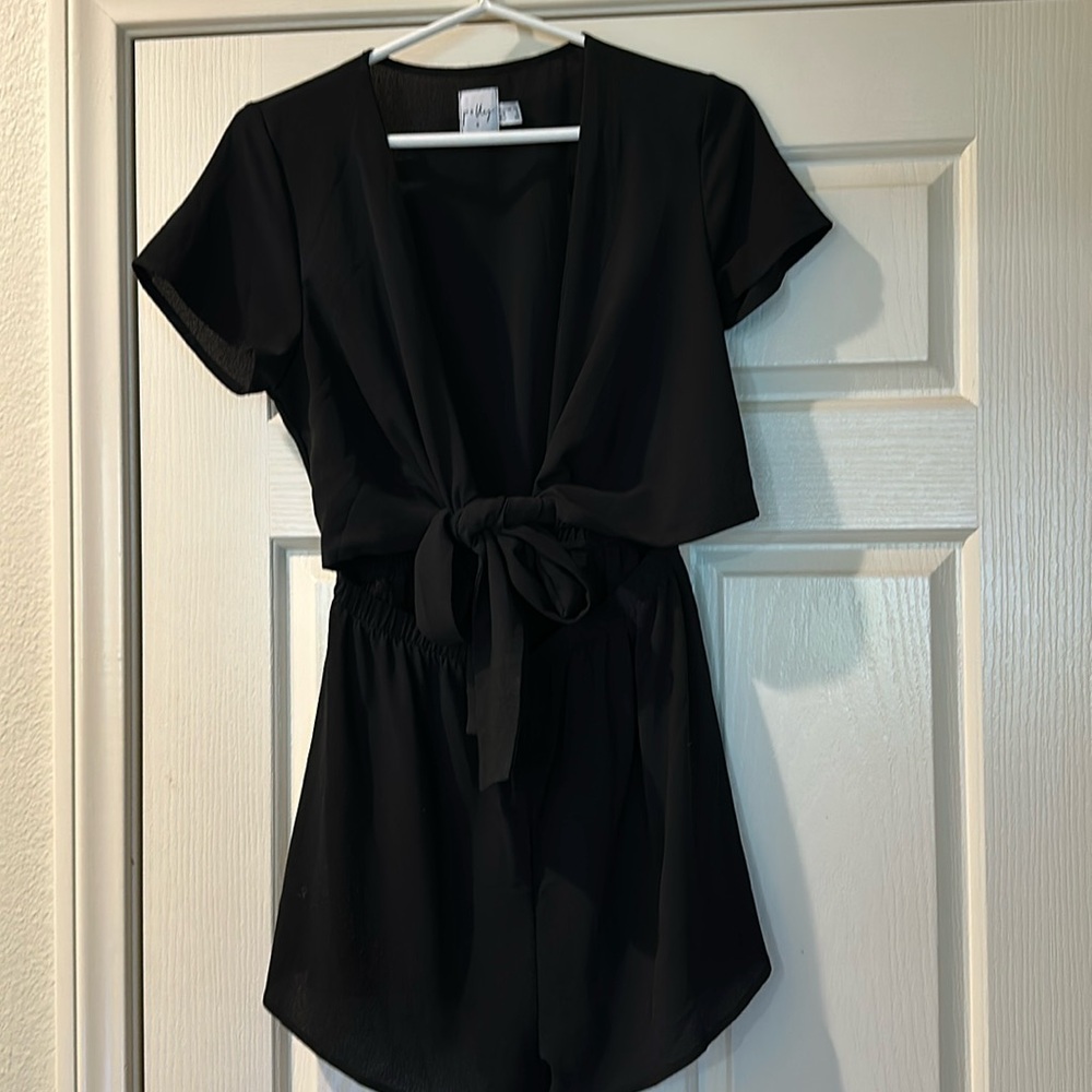 Princess Polly black romper, with front tie top, black, size 6